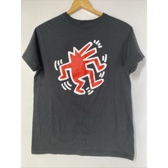 Genuine Licensed Keith Haring Red Dancing Dog Black T-Shirt Men's Medium 38-40 - Picture 1 of 7